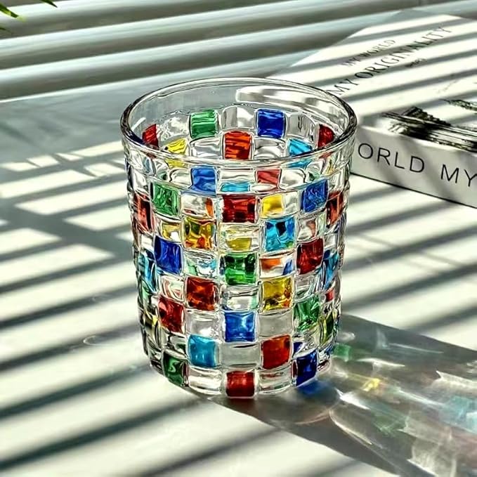Set of 6 or 5 Hand-painted Colorful Glass Tumblers, Drinking Glassware, Cocktail Glasses for Iced Coffee Juice Tea Beverage Milk Wine With Artistic Design