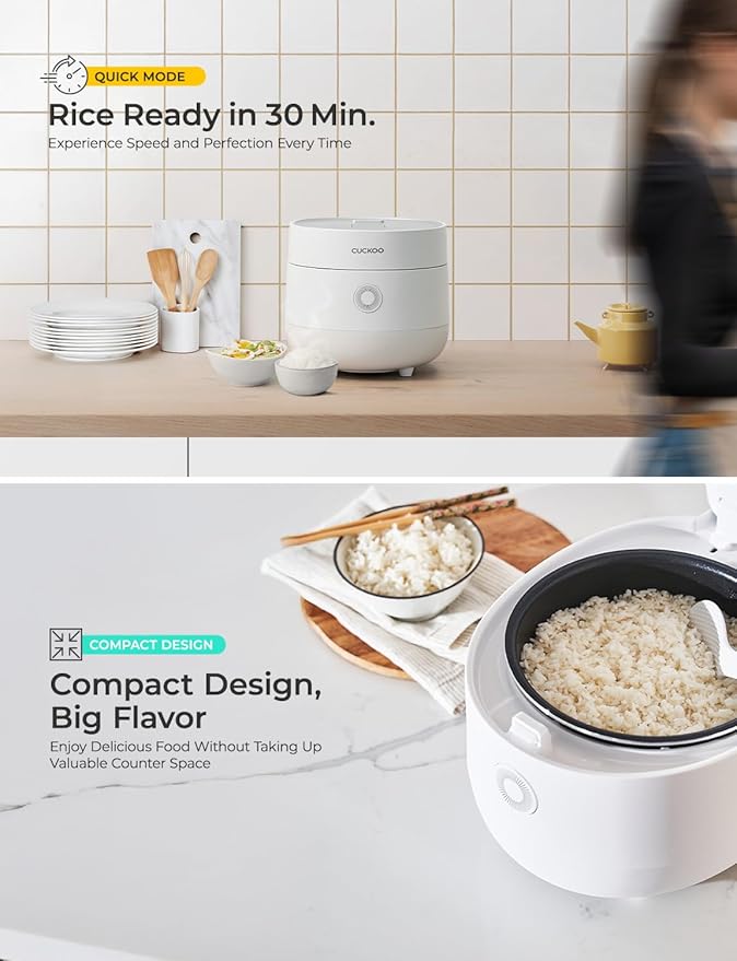 CUCKOO Micom Rice Cooker 3-Cup Uncooked / 6-Cup Cooked with Nonstick Inner Pot, Small Rice Maker with 8 Menu Options, Fuzzy Logic Technology, Auto Clean, Quick Rice Mode, White (CR-0375FW)