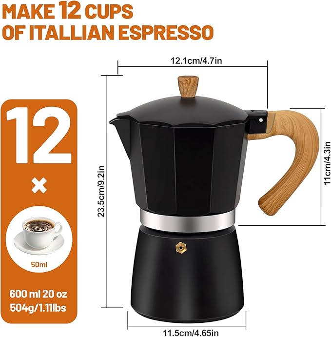 DITOSH 12 Cup Aluminum Espresso Stovetop Moka Pot Express Coffee Maker Percolator Italian Classic Mocha Coffee Machine for Italian and Cuban Cafe Brewing for Home & Camping 600ml 20oz