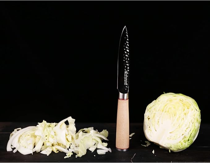 YOUSUNLONG Kitchen Utility Knife 5 Inch - Paring Fruit Knife Sharp Blade - AUS8 Black Titanium Nitride Coating HRC Steel - Natural Canadian Maple Wood Handle