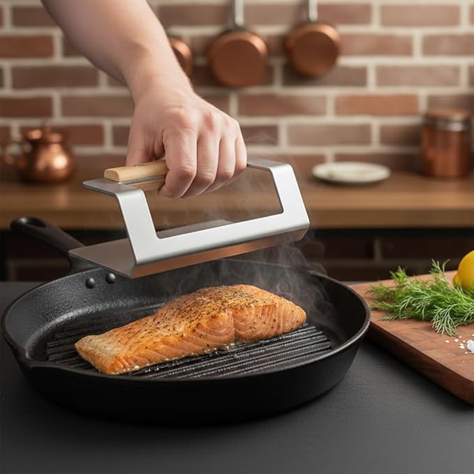 6.3" Smash Burger Press, 18/8 Stainless Steel Hamburger Press, 2.3 lbs Heavy-Duty Griddle Press for Smashburger, Bacon, Ground Beef, Meat, Sausage