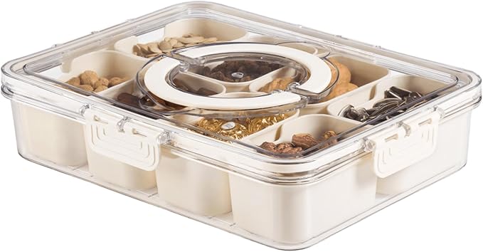 Bandesun Divided Serving Tray with Lid and Handle - Snackle Box Charcuterie Container for Portable Snack Platters - Clear Organizer for Candy, Fruits, Nuts, Snacks - Perfect for Party, Entertaining