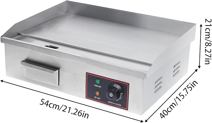 3000W Commercial Electric Countertop Griddle Flat Top Grill Hot Plate BBQ Non-Stick Flat Large Countertop Griddle, Adjustable Thermostatic Control,Stainless Steel Restaurant for Steak Pancake Kitchen