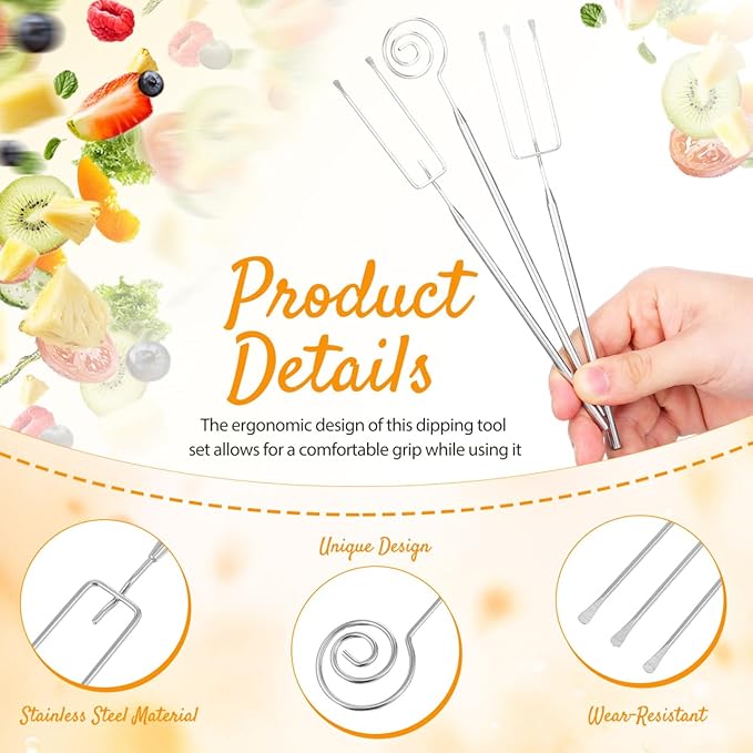 3Pcs Chocolate Dipping Tools, Stainless Steel Truffle Candy Dipping Tools Set, Baking Supplies Stainless Steel Fondue Fork, Cooking Supplie for Home Bakers Dishwasher Safe