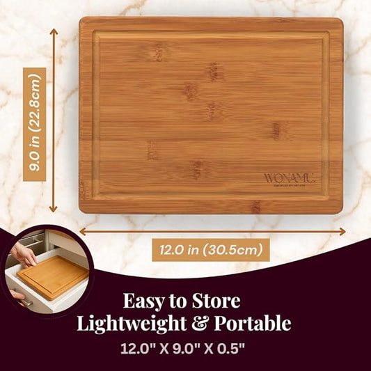 WONAMU Small Bamboo Cutting Board – Lightweight, Durable, And Non Toxic, Perfect For Charcuterie, Serving Snacks, And Everyday Kitchen Use – Eco-Friendly Kitchen Essential And Versatile Wooden Tray