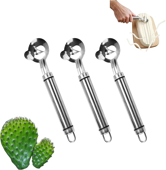 3Pack Cactus Peeler Spoon,Stainless Steel Cuchara pelador de nopales con espinas,nopales peeler,Sliced Chinese Noodle Cutter for Cooking Kitchen Gadgets