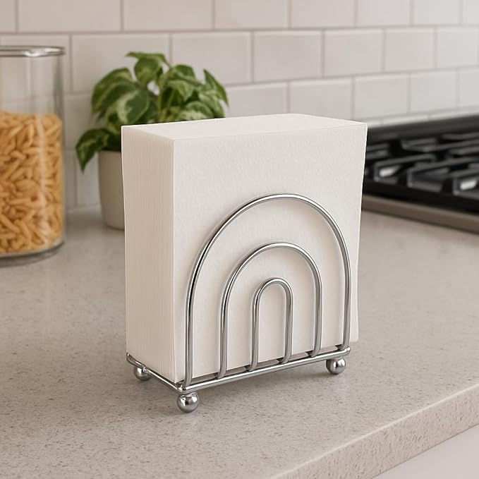 Paper Napkin Holder Tissue Dispenser for Kitchen Countertops, Dining Table, Picnic Table, Indoor & Outdoor Use, Chrome Finish (Classic)