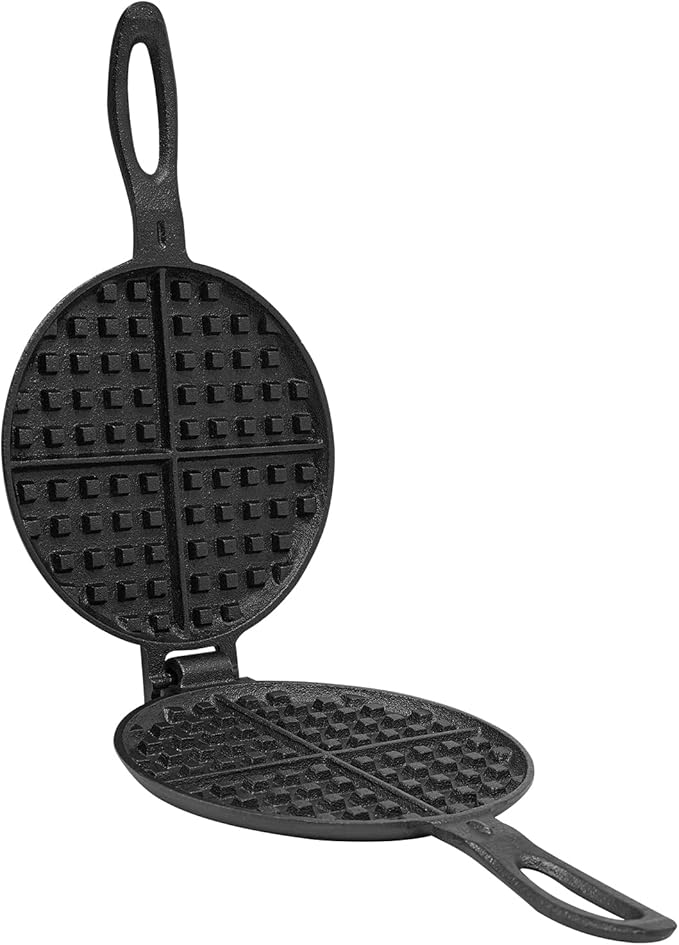Cast Iron Waffle Maker, 2-Piece Stovetop Waffle Iron Set for Gas Stove - 6.7 Inch Classic Belgian Waffle Plates, Non-Stick & Detachable, Perfect Holiday & Christmas Breakfast Gift (Black)