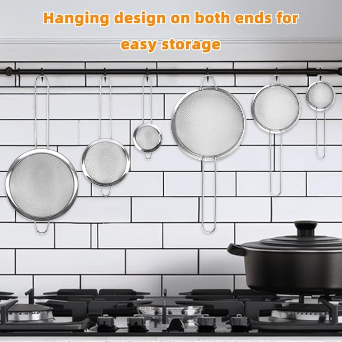 CEYAZYE Fine Mesh Strainers Set, 304 Stainless Steel Colander, Sifter, Sieve with Hanging Handle Design, Suitable for Sifting, Filtering Tea, Food, Juice, Pasta, Flour in Kitchen (3 Size)