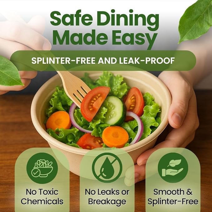 Dtocs Bamboo Fiber Disposable Bowls – 20 Oz, 50 Pk | Bamboo Round Bowl | Microwavable Bagasse Bowl like Soup, Cake, Salsa, Salad bowls | Disposable Dinnerware Sub Paper, Plastic, Styrofoam, Leaf