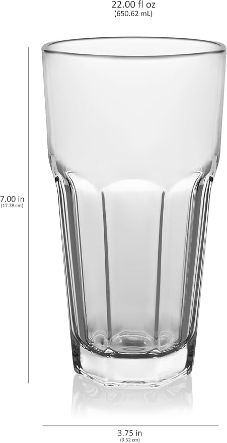 Libbey Gibraltar Thick Drinking Glasses, 22-ounce, Tall Tempered Cocktail Drinking Cup Set for Parties and Everyday Use