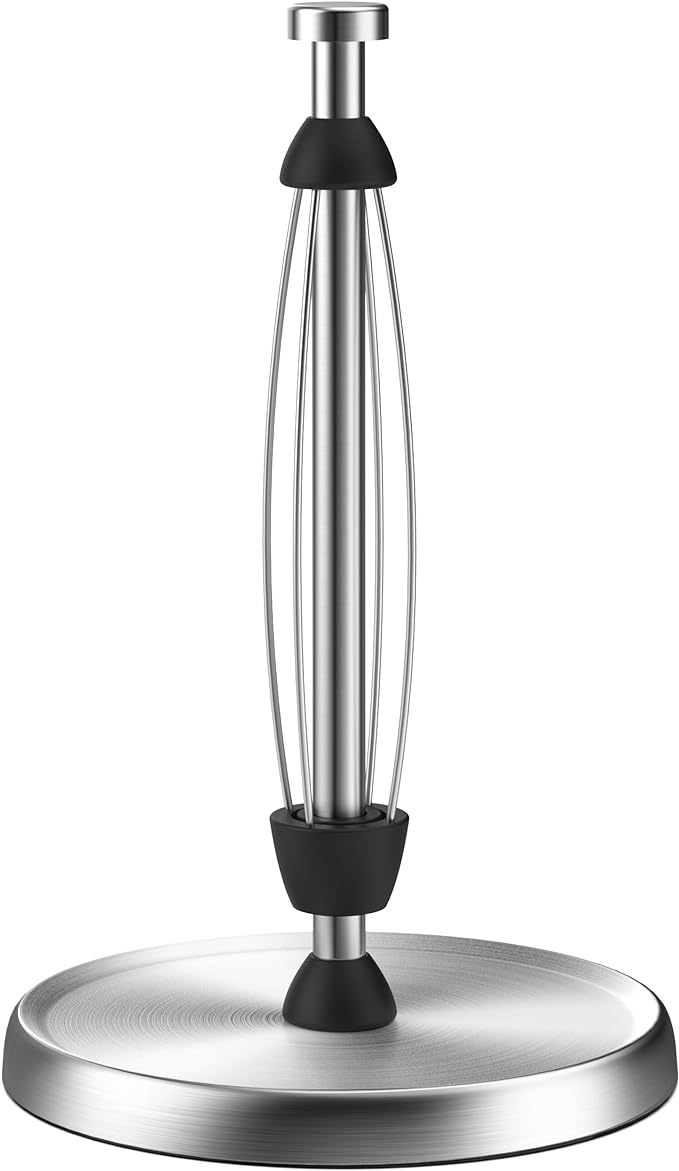 Paper Towel Holder Countertop, One-Handed Tear, Stainless Steel, Weighted Base, Silver, Paper Towel Roll Holder Stand with Ratchet Mechanism for Kitchen Bathroom Farmhouse Essentials Decor Accessories
