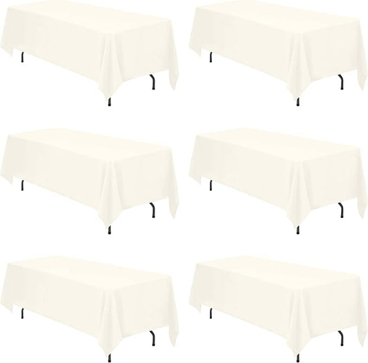 BRILLMAX 6 Pack Ivory Tablecloths 70 x 120 Inch for 6ft & 8ft Rectangle Tables - 150 GSM Polyester Fabric, Universal Fit, Water, Stain & Wrinkle Resistant Cloth Cover for Wedding Reception Banquet