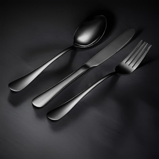 Black Forks Silverware Set Of 6 Pieces, Stainless Steel Forks, Mirror Polished Fork Set, Cutlery Utensils Set=, Apartment Essential Flatware