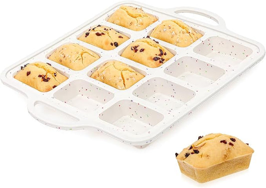 CAKETIME Silicone Mini Loaf Pan with Metal Frame, Mini Bread Loaf Pan 12 Cups for Baking Bread, Brownie, Cornbread, Cheesecake, Soap Nonstick (1 Pack)