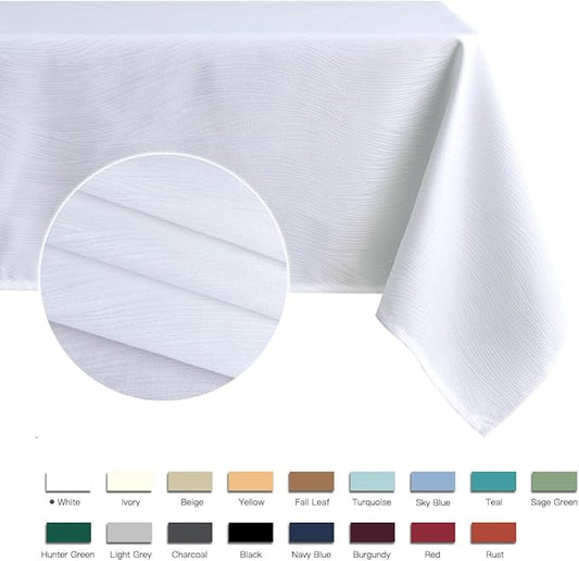 maxmill Jacquard Table Cloth Waving Pattern Water Proof Wrinkle Free Heavy Weight Soft Tablecloth Decorative Fabric Table Cover for Outdoor and Indoor Use Rectangular 60 x 104 Inch White