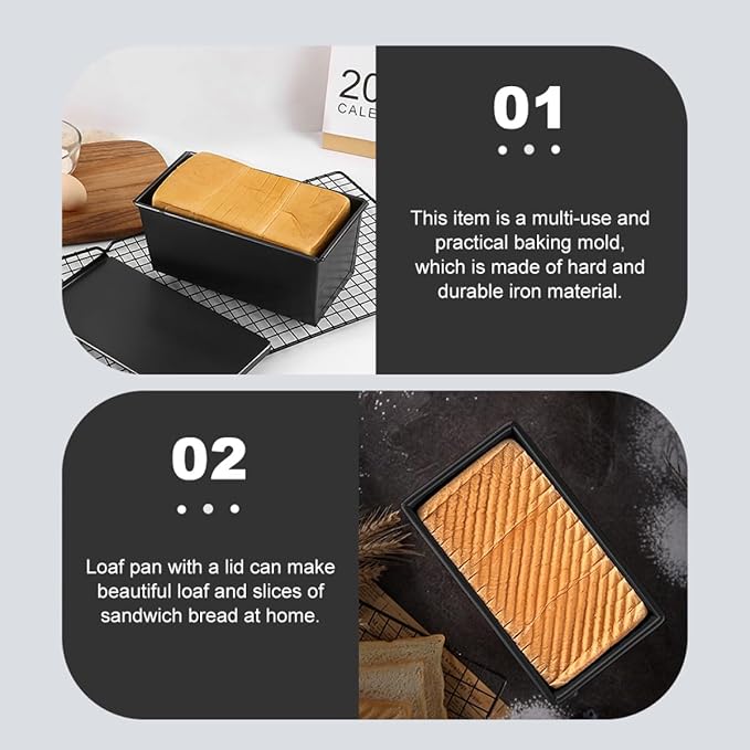 MUSISALY Non-stick Toast Baking Mold with Sliding Cover 600g Loaf Pan for Home Kitchen Bread Baking Supplies