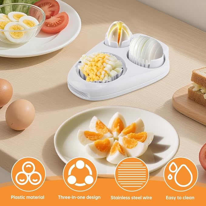 3-In-1 Egg Slicer for Hard Boiled Eggs,Stainless Steel Egg Cutter with 3 Cutting Modes,Multipurpose Kitchen Gadget,Dicer for Butter Strawberry,Mushroom,Banana,Cherry,Tomato
