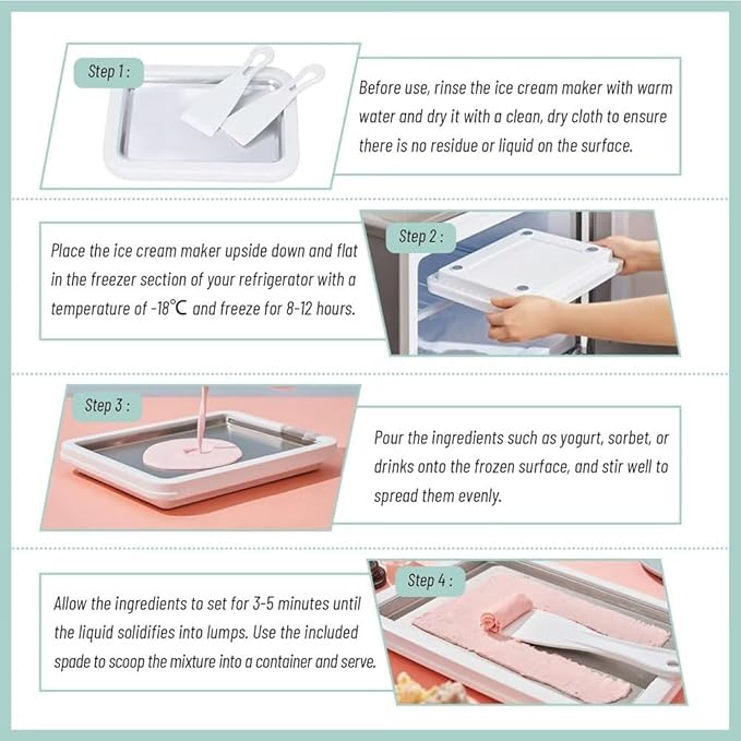 At-Home Rolled Ice Cream Maker Kit, DIY Rolled Ice Cream Tray, Two-minutes Quick Freeze, Mini Instant Freeze Plate with 2 Scrapers, Food-Grade Stainless Steel, for Kids & Adults (White,9 * 7in)