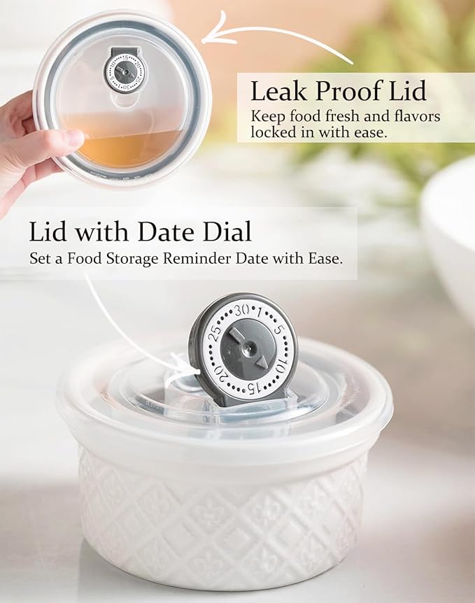 Airtight Food Storage Containers with Lids Mixing Bowls Set, Ceramic Serving Bowls with Lids Set of 4, 12/16/28/40 oz Stackable Nesting Salad Bowls for Cooking, Baking, Ramen - Beige