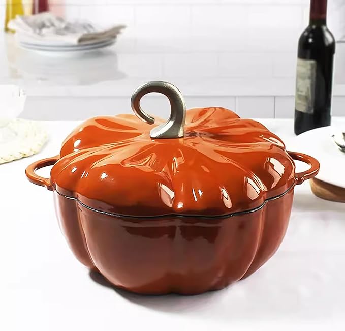 Lebolna Pumpkin Cocotte,Pumpkin Dutch Oven Pot with Lid,Enamel Cast Iron Cooking Pot,Non Stick Pumpkin Pot,Stew Pot Soup Pot,Serves 3-5,Halloween Thanksgiving Decor Pot Gift(3.9 Quart, Orange)
