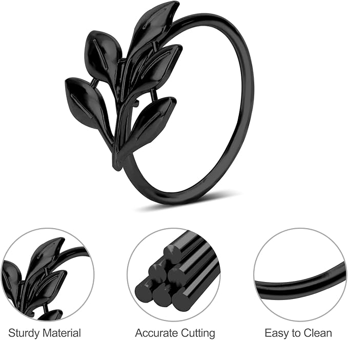 KPOSIYA Set of 6 Leaf Napkin Rings Metal Gold Napkin Holder Table Napkin Rings for Thanksgiving Day Christmas Dinning Table Parties Everyday (Ye Zi-Black 6)