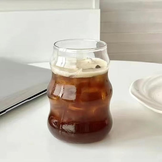 Ribbed Glass Cup 18 Oz Vintage Drinking Glassware Creative Ripple Glasses for Iced Coffee Juice Beverage Milk Cups Cute Wavy Glass Cups