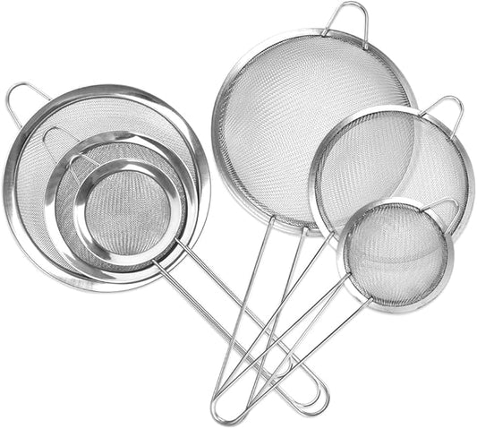 CEYAZYE Fine Mesh Strainers Set, 304 Stainless Steel Colander, Sifter, Sieve with Hanging Handle Design, Suitable for Sifting, Filtering Tea, Food, Juice, Pasta, Flour in Kitchen (3 Size)