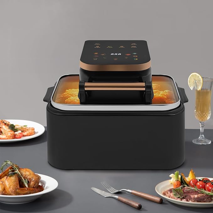 12.68QT Glass Air Fryer, 1700W Large Capacity Non-Toxic Air Fryer Oven with Transparent Window, 6 Presets & Precise Temp Control for Roast, Bake, Fry (Black)