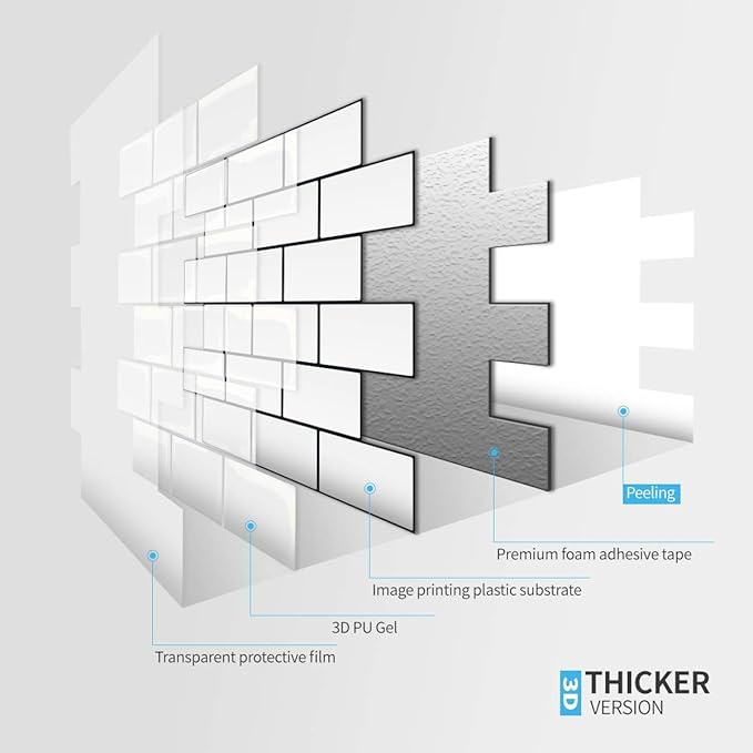 Art3d Peel and Stick Backsplash for Kitchen White Subway (10 Tiles, Thicker Design)