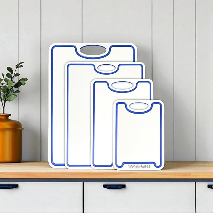 Premium 1/2 Inch Textured Plastic Cutting Chopping Boards | Food-Grade, Dishwasher Safe with Wide Juice Grooves | Easy Grip Handle