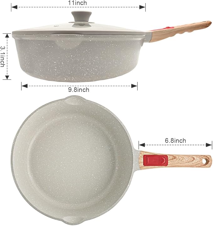 AIKENBBKK 11 Inch Nonstick Frying Pans with Lid, 5 QT Large Deep Frying Pan Skillet with Cover, Non Stick Cooking Sauté Pan Compatible with All Stovetops, Detachable Handle, Oven Safe, PFOA PFOS Free
