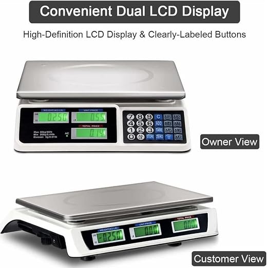 Moptyuimin Commercial Scale, 40KG/88lB Digital Price Computing Scale Weight Food Kitchen Scale Food Produce Counting Weight Scale with Dual LCD Display for Supermarket Fruit Shop Meat Store