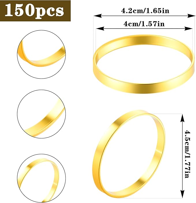 100Pcs Gold Napkin Rings Bulk, Elegant Gold Napkin Rings, Servilleteros para Mesas for Weddings, Parties, Dinners