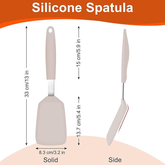 Silicone Spatula, 13 x 3.2 In, 600°F Heat Resistant Kitchen Spatula, BPA Free, Flexible Turner For Non Stick Frying Pan, Cooking, Flipping Egg and Pancake, Dishwasher Safe (Khaki)