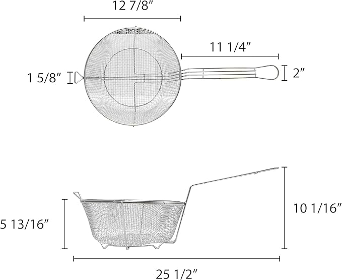 TrueCraftware-13” x 5-5/8" Heavy Duty Round Fry Basket Nickel Plated Iron -Sturdy Round Food Strainer for Home and Commercial Restaurant Kitchen Frying Chips Fish Sausages