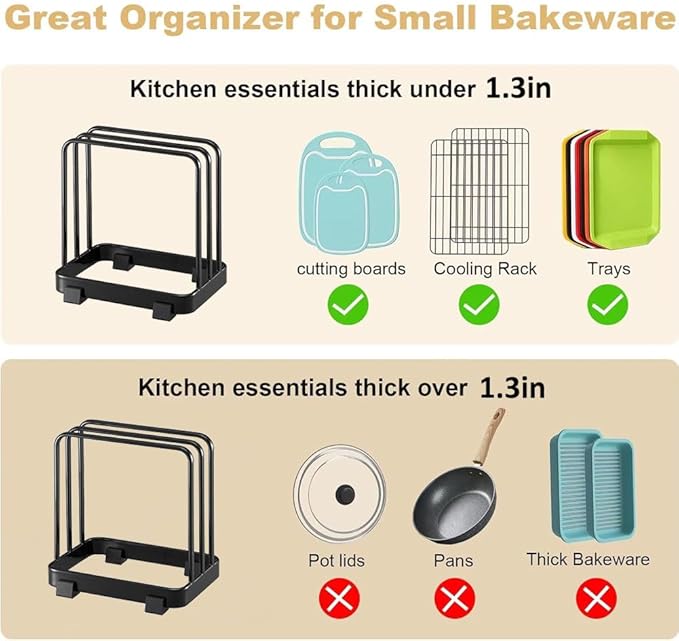 2 Pcs Cutting Board Organizer, Cutting Board Holder Rack, Baking Cookie Pan Sheets for Cabinet Storage or Kitchen Counter (Black)