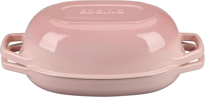 EDGING CASTING Enameled Cast Iron Oval Dutch Oven Pot with Lid, Dutch Oven for Sourdough Bread Baking, Oval Bread Pan, Bread Oven, Bread Dutch Oven, 5qt, Pink