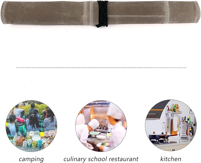 HERSENT Chef’s Knife Roll Case, Waxed Canvas Cutlery Knives Holders Protectors, Home Kitchen Cooking Tools And Utensils Wrap Bag Wallet, Multi-Purpose Brush Roll Bag, Travel Tool Roll Pouch