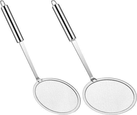 2 Pcs Stainless Steel Strainers Fine Mesh Colander with Handle 2025 Upgrade Extra Fine Mesh Strainers for Cooking Skimmer Spoon Filte Grease Foam Oil Filter Food Strainer Kitchen Gadgets (Small+Large)