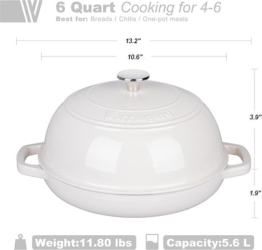 VORRINGARD Enameled Cast Iron Dutch Oven Pot with Lid, Bread Oven for Sourdough Bread Baking, Dutch Ovens with Bread Proofing Basket& Baking Supplies Set, 6 Quart, White