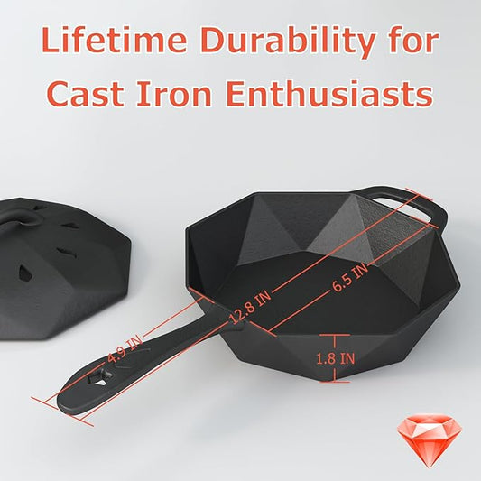 Aurionix Cast Iron Skillet with Lid Pre-seasoned Cast Iron Pans, Smoker Box for Open Fire, Oven, Stovetop, Grill Safe Cookware Set +Scraper/Cleaner+Silicone Anti-Scalding Gloves