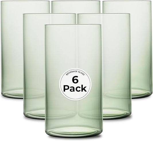 Restaurantware-Vetri 16 Ounce Tall Drinking Glasses, 6 Dishwashable Beverage Glasses - No-Lead, Elegant, Green Glass Tumblers, Ideal For Water, Juice Beer, Cocktails, Liquor, Iced Tea, And More