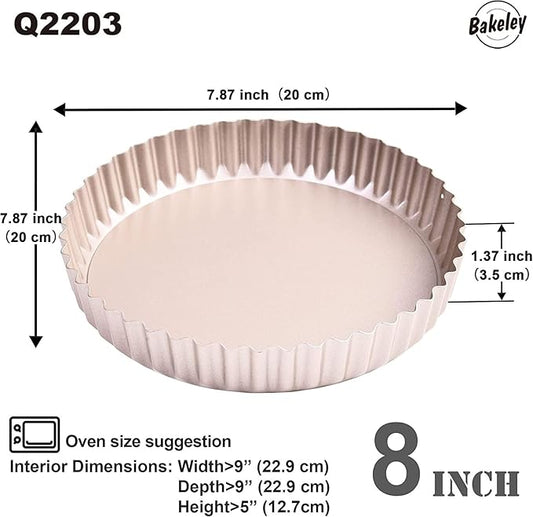 Bakeley 8-Inch Non-Stick Round Tart Pan with Removable Loose Bottom, Quiche Pan for Oven Baking (Champagne Gold)