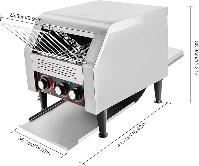 Commercial Conveyor Toaster, 110V 2200W Commercial Conveyor Toaster Tray Toasting Machine 300 Slices/Hour Heavy Duty Industrial Stainless Steel Electric Oven w/7-speed for Coffee Shops & Home