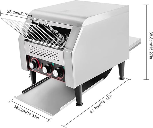 Commercial Conveyor Toaster, 110V 2200W Commercial Conveyor Toaster Tray Toasting Machine 300 Slices/Hour Heavy Duty Industrial Stainless Steel Electric Oven w/7-speed for Coffee Shops & Home
