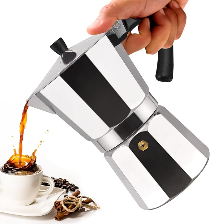 Vaolvpant 2 Cup Aluminum Moka Pot Classic Stovetop Espresso Coffee Maker 100ml 3.4oz Coffeemaker Percolator Mocha Pot Greca Coffee Maker Cafe Makers for Italian and Cuban Café Brewing Silver