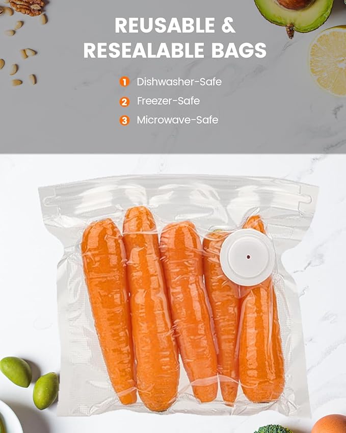 30 Reusable Vacuum Sealer Bags for Food, 12 x 13 inch Food Storage Bags Durable Airtight Bags, Freezer Safe, Microwave & Dishwasher, Leak-Proof, Compatible with Most Vacuum Sealers
