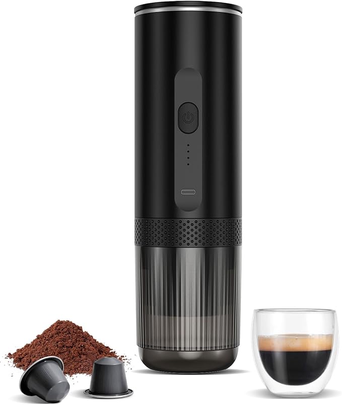 Amjdcoe Portable Espresso Maker, Electric Espresso Machine for Travel, Camping, Rechargeable USB-C Mini Coffee Maker for NS Capsule Pods and Ground Coffee, Matte Black