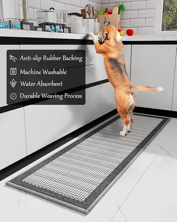 Kitchen Rugs and Mats Non Skid Washable - Non Slip Absorbent Kitchen Runner Rugs for Floor, Machine Washable Standing Mats for in Front of Sink,Entryway,Entrance,Door(20"x32",Grey)